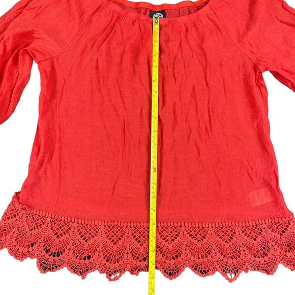 Bobeau Top Blouse Red Orange Off The Shoulder Lace‎ Hem Women's Size Medium - Picture 15 of 16